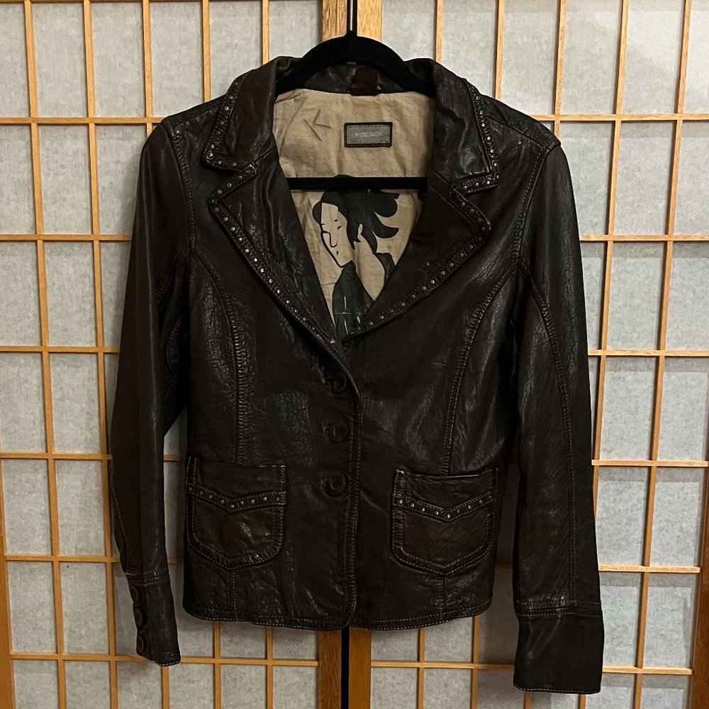Women's Small Brown  Leather with Copper Rivets Jacket by Hidesign